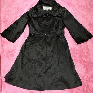 Jessica Simpson Shiny Elegant Black Women's Trench Coat 3/4 Sleeve